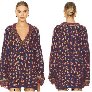Free People Little Animal Pullover in Blue Fig Combo Size Medium